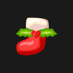 Christmas Socks with Holly Berry Icon Vector Flat Background