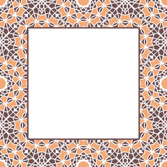 Oriental ornamental mosaic border. Arabic design for page decoration. Vector asian square frame