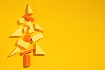Abstract Christmas tree on yellow background frame