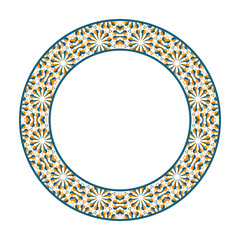 Vector tribal asian geometric frame. Arabic circular decorative ornament isolated on white