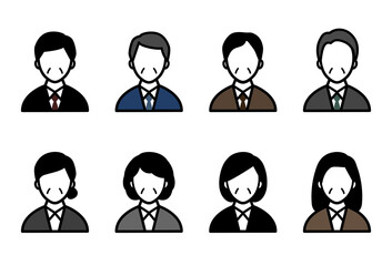 中年男性と中年女性のアイコンのセット／中高年／ミドル／40代／50代／男女／イラスト