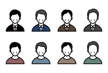 中年男性のアイコンのセット／若い／中高年／おじさん／ビジネスマン／人物／シニア／イラスト