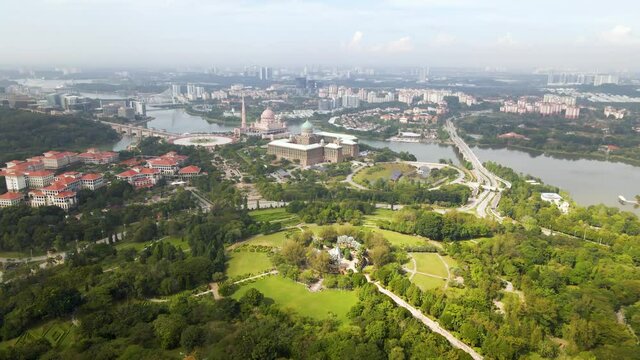 4K scenic aerial view of Putra Perdana, Prime minister's office which a part of the famous place in Putrajaya City.