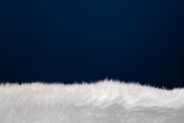 Texture of fluffy fur on blue background.
