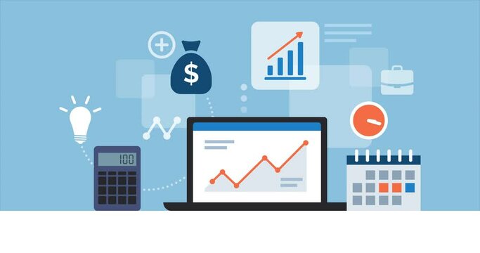 Business desktop with laptop and icons