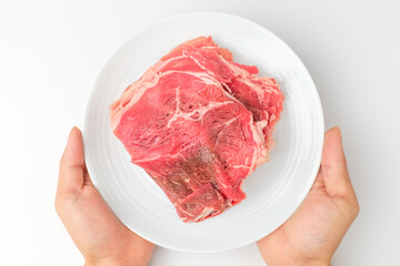 Beef neck meat on white background