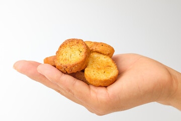 Garlic bread on a white background