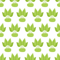 Green kohlrabi vegetables vector seamless pattern background.
