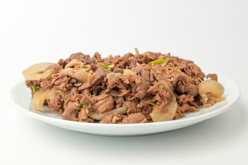 Soy sauce bulgogi on white background