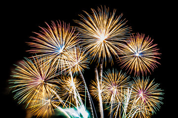 Obraz premium Abstract colorful firework display for celebration anniversary
