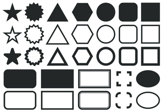 Stamps frames vector icon shape set. Stamp grunge ink rubber labels sign collection. Isolated on white background. Black round and square stamp border pack.
