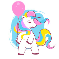 Cute hand drawn Unicorns on blue background. Can be used for print design. Valentine's day concept. Vector eps 10 illustration