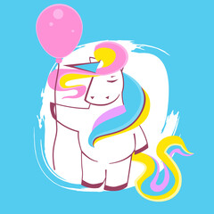 Cute hand drawn Unicorns on blue background. Can be used for print design. Valentine's day concept. Vector eps 10 illustration