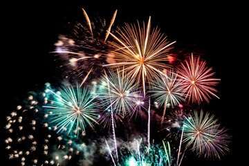 Obraz premium Abstract colorful firework display for celebration anniversary