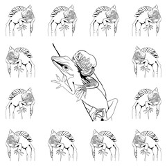 Pattern. Reptiles. Geckos are mammals. Lizards. Background. Stylish creative illustration for packaging, printing, banners. Trend. Cartoon character. For printing and design of advertising materials
