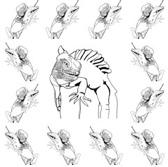 Pattern. Reptiles. Geckos are mammals. Lizards. Background. Stylish creative illustration for packaging, printing, banners. Trend. Cartoon character. For printing and design of advertising materials