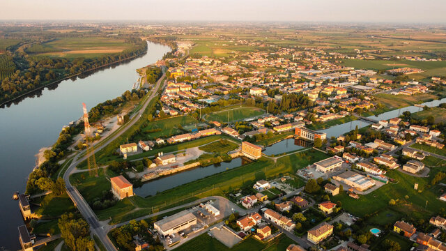 Aerial view of Boretto town, italy

