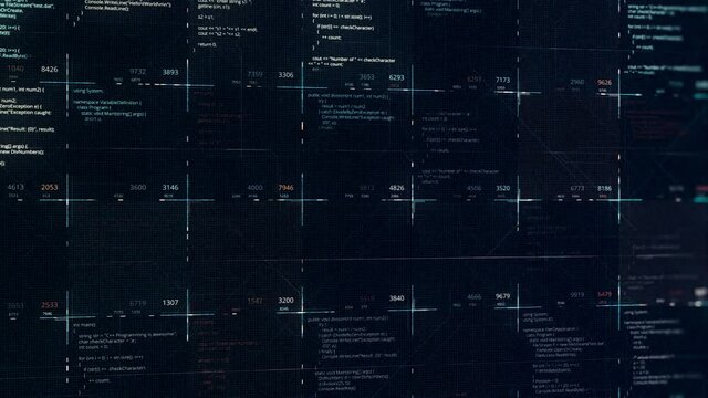 Hacker attack through network by writing a special code on a black computer screen. Animation. Abstract data bits stream background, seamless loop.