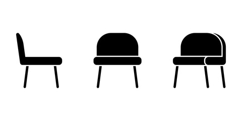 Isolated simple office chair vector illustration icon pictogram set. Front, side view silhouette on white
