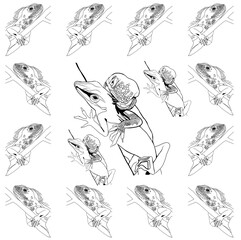 Pattern. Reptiles. Geckos are mammals. Lizards. Background. Stylish creative illustration for packaging, printing, banners. Trend. Cartoon character. For printing and design of advertising materials