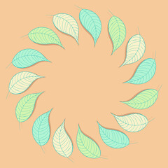 Natural vector frame. Color linear leaves template
