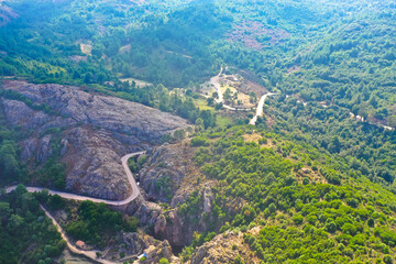 Aerial view from the country road D81 road through the Calanches de Piana on the west coast of Corsica, France.
Tourism and vacation concept