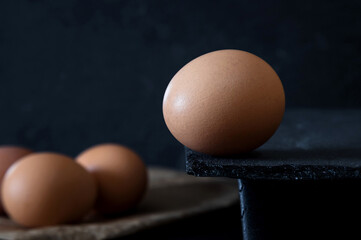 Egg presented on a slate plate