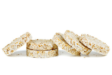 Diet popped wheat cakes isolated on white background
