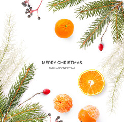 Christmas composition. Holiday, celebration concept on white background. New year and Christmas postcard.
