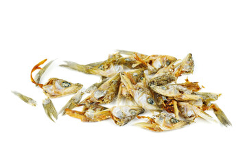 Garbage: dried european smelt fish heads isolated on white background