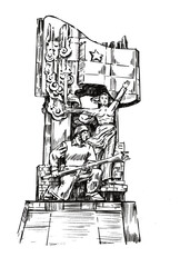 sketch of the war monument in Vietnam hand draw