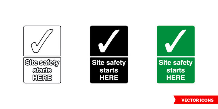 Site safety starts here sign icon of 3 types color, black and white, outline. Isolated vector sign symbol.