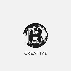 B Circle Brush Stroke Letter Logo design. Monogram Black Paint Logo Letter Icon with Elegant circle brush shape Vector Design