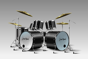 Realistic drum kit. Vector.