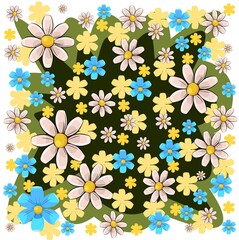 Abstract background with flowers. Cartoon flat style. Isolated over white background. Illustration vector