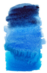 Abstract watercolor banner. Bright hand drawn gradient strip background. Wet blue paint brush strokes, smear, splashes wallpaper. Colorful design template