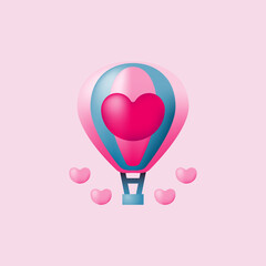 Valentine Hot Air Balloon With Heart Shaped Symbol In The Middle