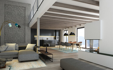 Fototapeta na wymiar 3D rendering eines modernen Wohnlofts
