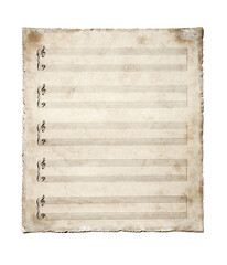 old and aged blank music sheet for piano isolated