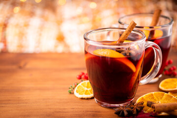 German tradition winter Christmas market new year holidays festival drink tea Gluhwein Mulled sweet...