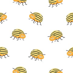 Seamless pattern with colorado potato beetle. Leptinotarsa decemlineata. colorado beetle. cartoon character colorado beetle.