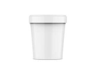 White ice cream round tub mockup on isolated white background, realistic rendering of plastic box, 3d illustration