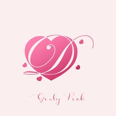 Initial Letter D Logo Icon Girly Pink Love. Vector design concept pink heart love with letter logo.