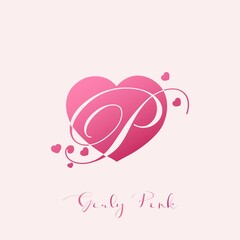 Initial Letter P Logo Icon Girly Pink Love. Vector design concept pink heart love with letter logo.