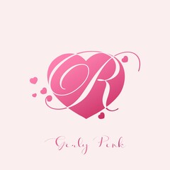 Initial Letter R Logo Icon Girly Pink Love. Vector design concept pink heart love with letter logo.