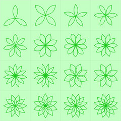 a collection of flower icons with simple and beautiful shapes. green color