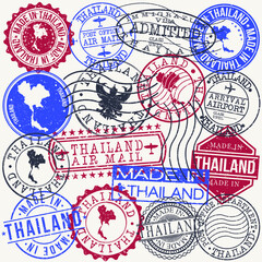 Thailand Set of Stamps. Travel Passport Stamp. Made In Product. Design Seals Old Style Insignia. Icon Clip Art Vector.