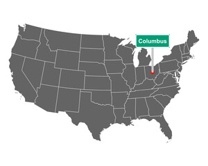 Columbus Ortsschild und Karte der USA