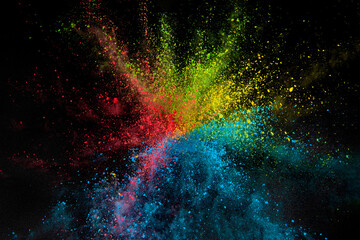 Explosion of colour powder isolated on black background. Abstract colour background