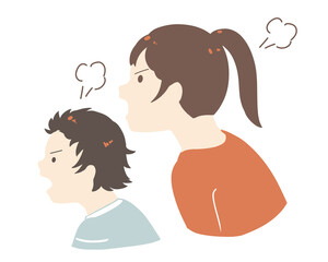 怒る親子　横向き(線無し)